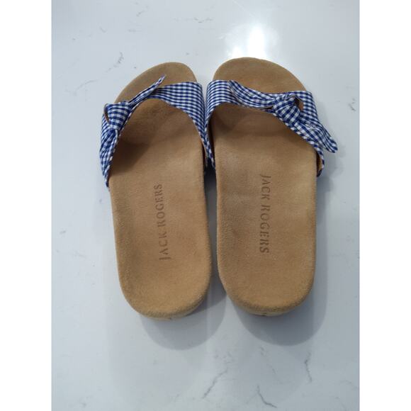 Jack Rogers Gingham knot bow slide sz 8.5 Boho Cottagecore beachy coastal chic - Picture 5 of 8